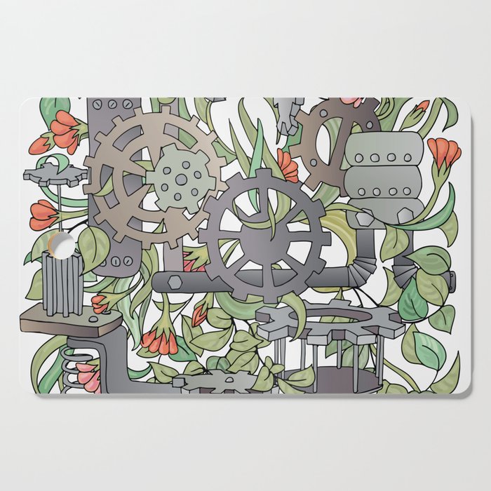 bright steampunk mechanical floral pattern Cutting Board