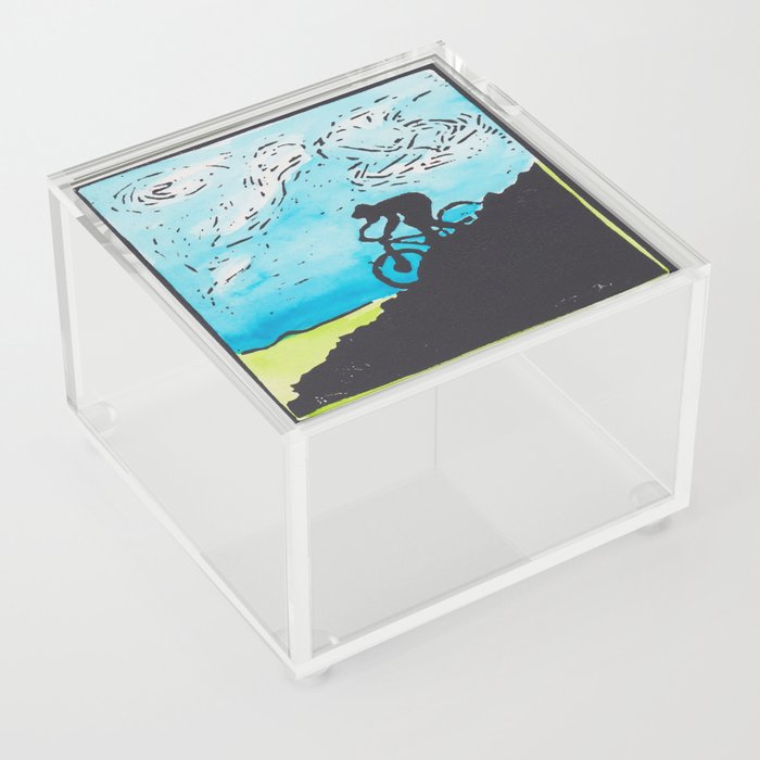 Mountain Biking Linoprint Acrylic Box