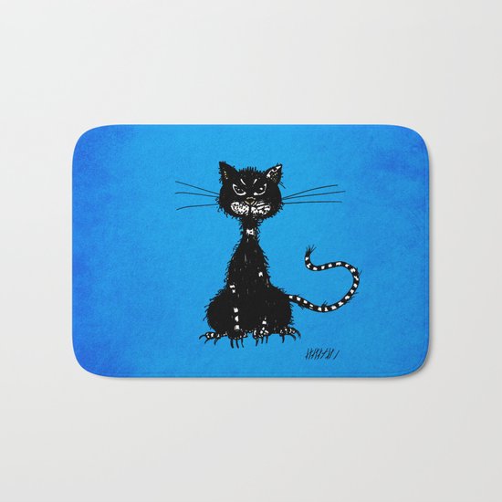 Ragged Evil Black Cat (blue) Bath Mat