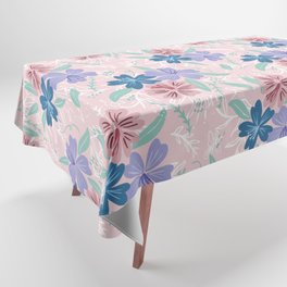 Hibiscus Tropical Pattern - Pink, Periwinkle, Seaglass Tablecloth