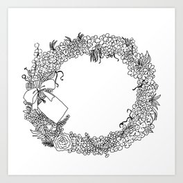 Hand drawn cute wreath monochrome illustration Art Print