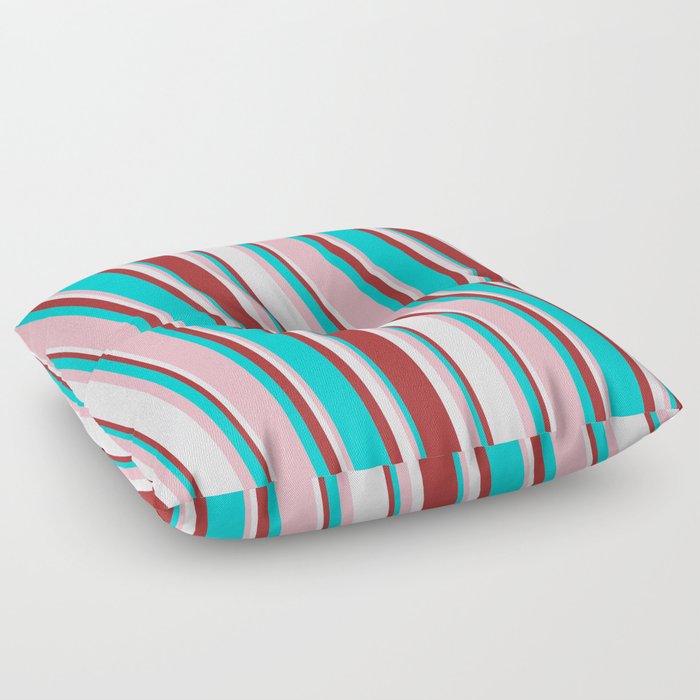 Dark Turquoise, Light Pink, Lavender & Brown Colored Lines Pattern Floor Pillow