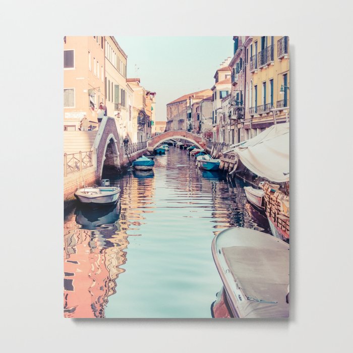 Boats rest in a Venice Canal Fine Art Print Metal Print
