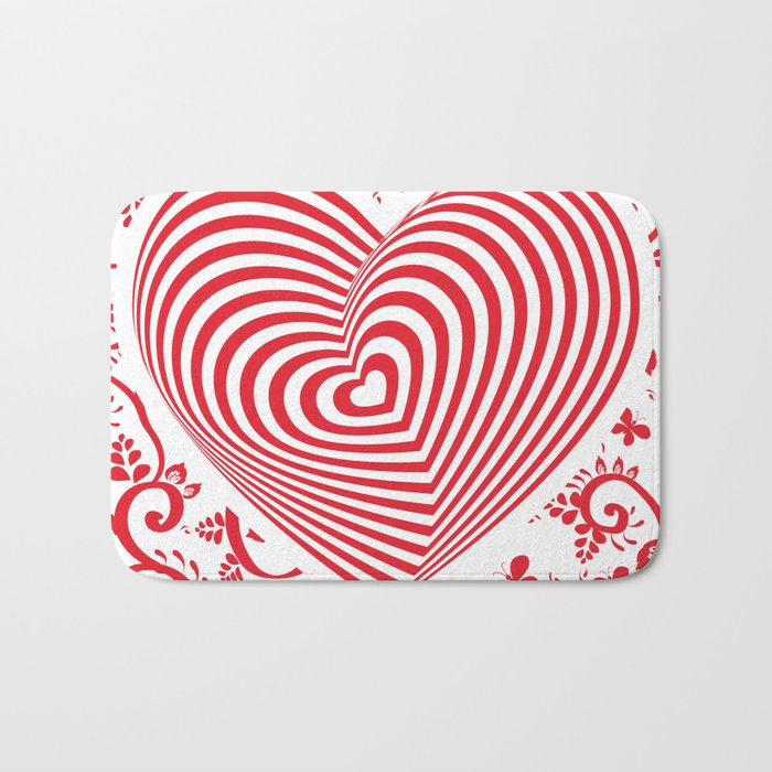 Red White Heart On Red Floral Ornament Background Optical