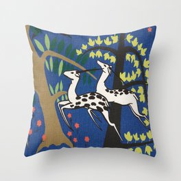 Paul Poiret Antelopes Cobalt Art Deco Animal Design Throw Pillow
