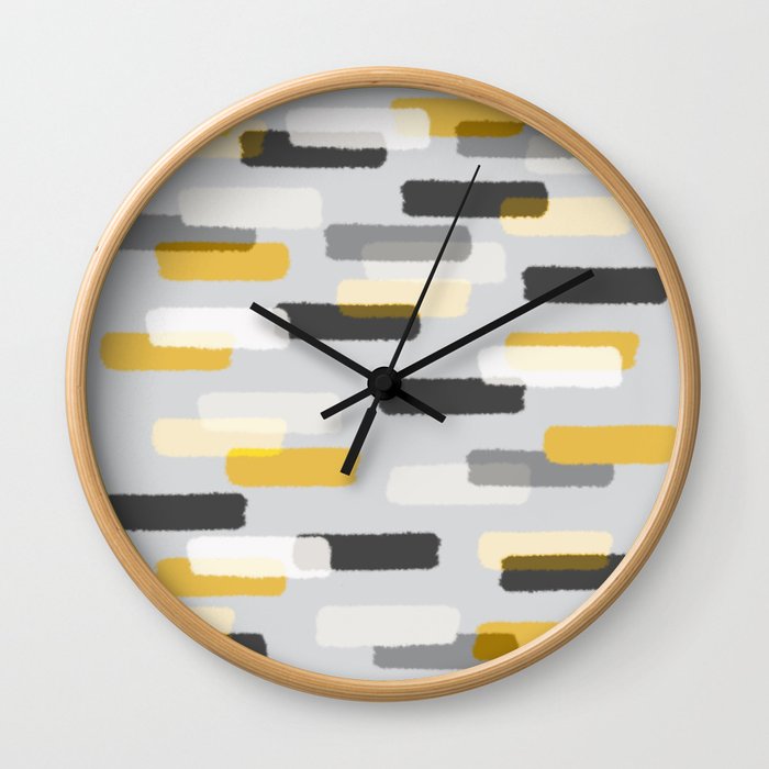 Rectangle Brush Strokes Modern Abstract Yellow Grey Wall Clock