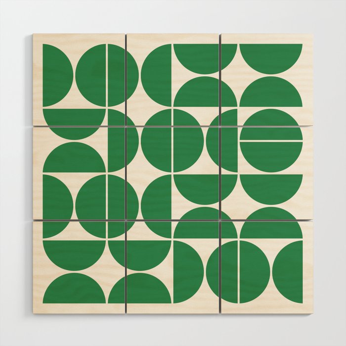 Mid Century Modern Geometric 04 Green Wood Wall Art