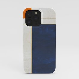 Orange, Blue And White With Golden Lines Abstract Painting iPhone Case