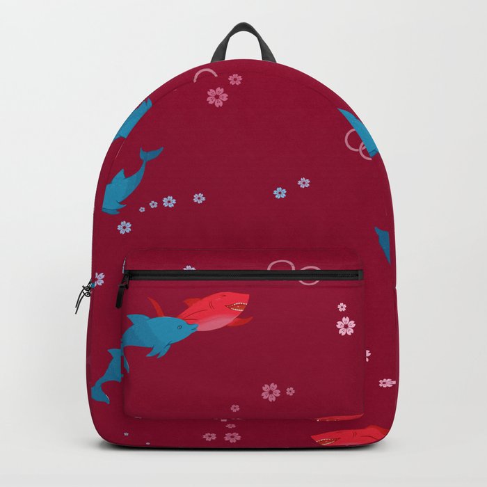 Red Shark and Dolphin Backpack by Bloomejasmine Society6