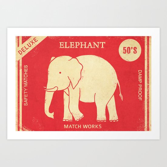 Elephant Safety Matches Art Print