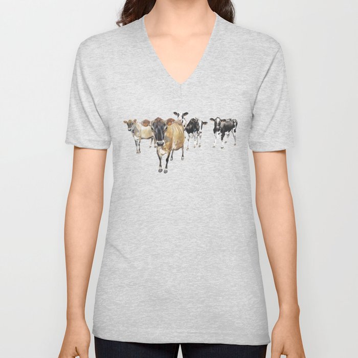 Cow Crowd V Neck T Shirt