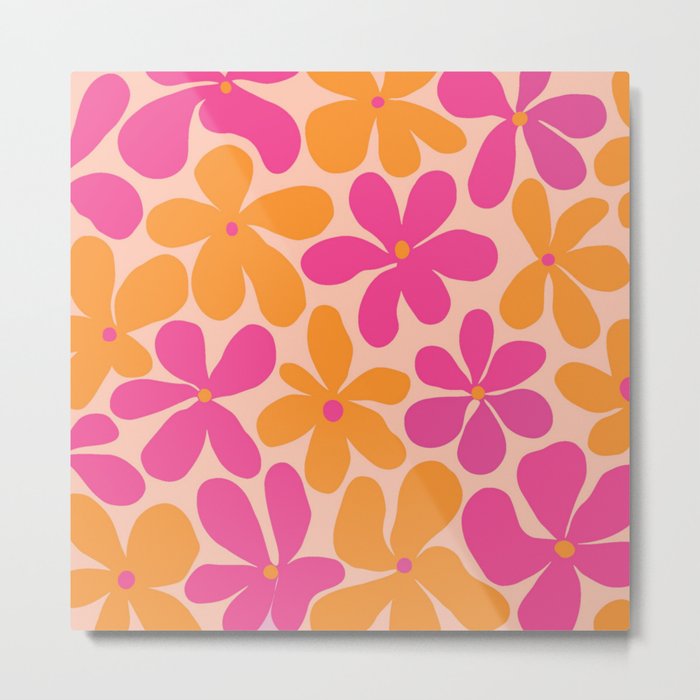 Retro Pink and Orange Flowers Poster - Groovy Wall Art and
