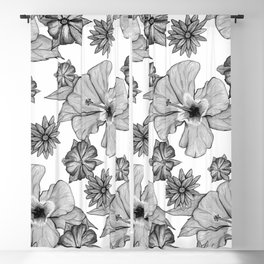 Floral Mood: Black and White II Blackout Curtain