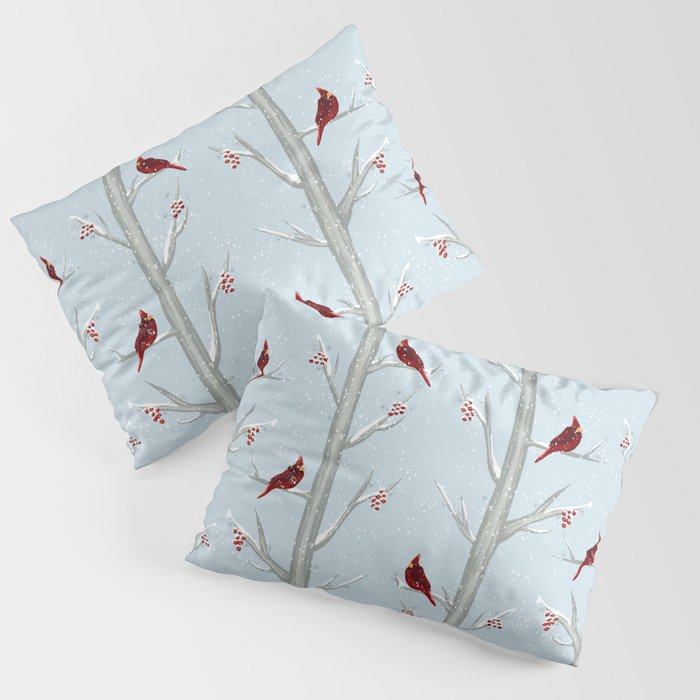 Red Cardinal Bird In The Winter Forest Pillow Sham