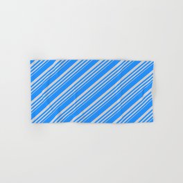 [ Thumbnail: Blue and Light Gray Colored Lines Pattern Hand & Bath Towel ]