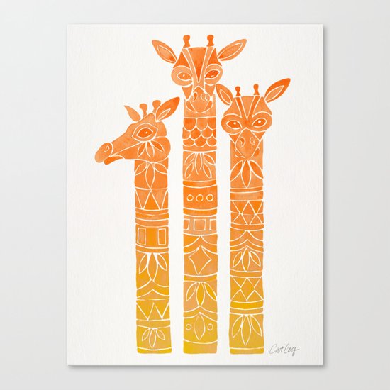 Giraffes – Orange Ombré Canvas Print