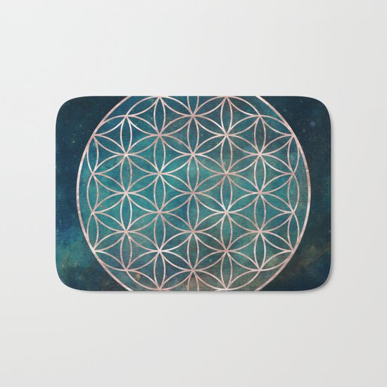Mandala Flower of Life Rose Gold Space Stars Bath Mat