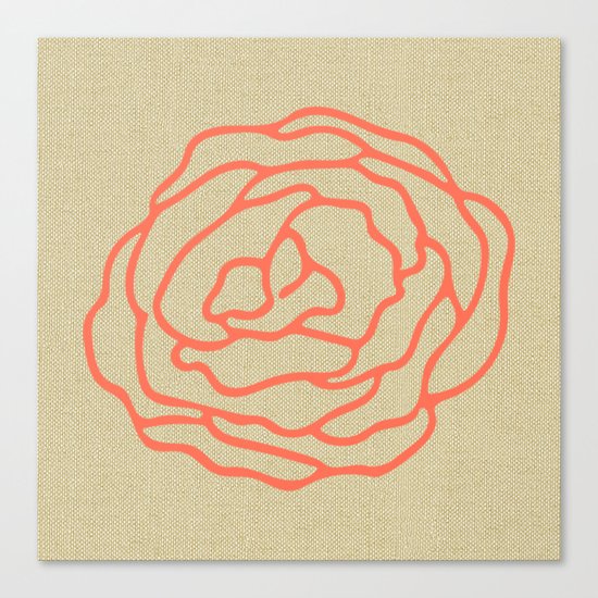 Rose in Deep Coral on Linen Canvas Print