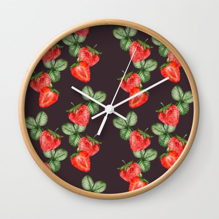 Trendy Summer Pattern with Strawberries Wall Clock