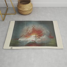 Explosion of the Maine, Vintage Print Area & Throw Rug