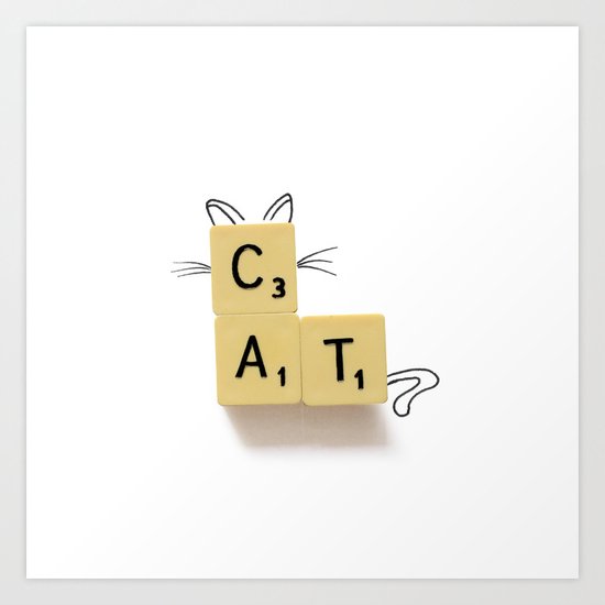 Cat Scrabble Art Print