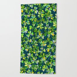 Lucky Clovers in Emerald Green Beach Towel