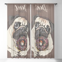 Adorable Beige Puppy Pug Chocolate Donut Sheer Curtain