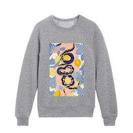 Snakes & Lemons, Whimsical Eclectic Wildlife Animals, Fruit Food Bohemian Summer, Quirky Venom Illustration Moroccan Tiles Kids Crewneck