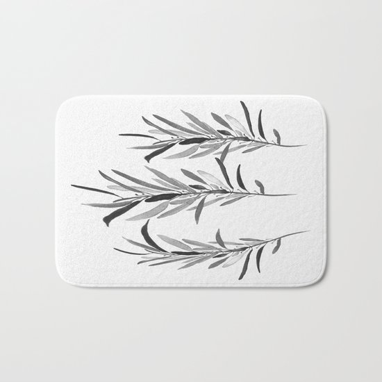 Eucalyptus Branches Black And White Bath Mat