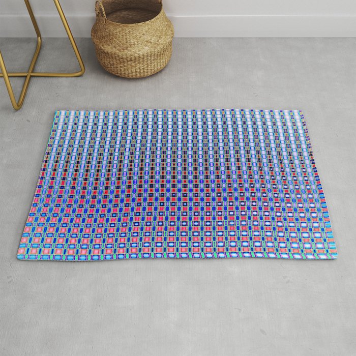 Tranquil Tones: Blue and Pink Ombre Grid Rug