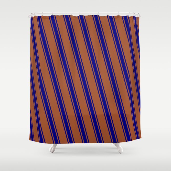 Sienna and Blue Colored Lines/Stripes Pattern Shower Curtain