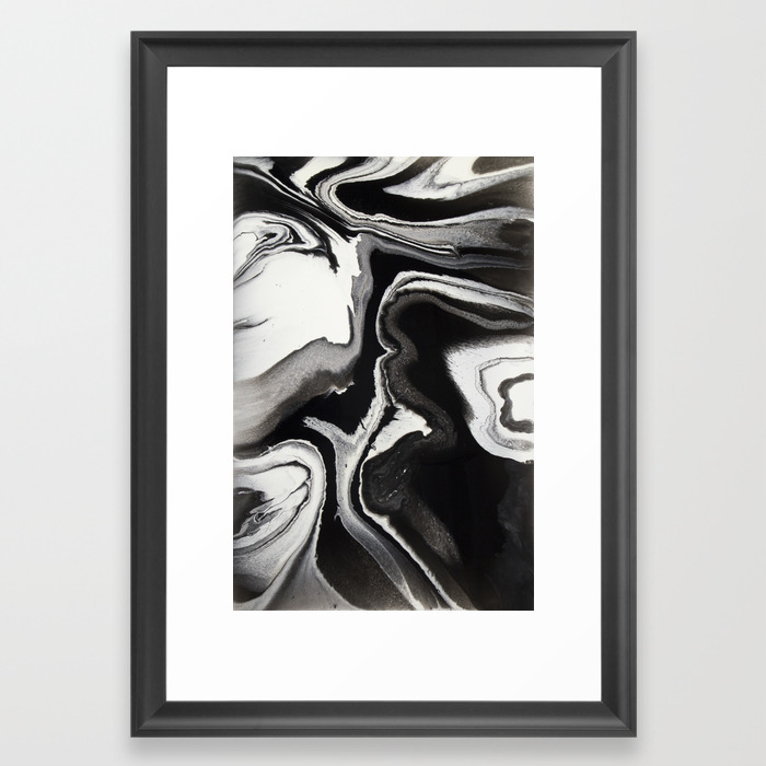 Abstract Black And White Marbled Fluid Painting Framed Art Print