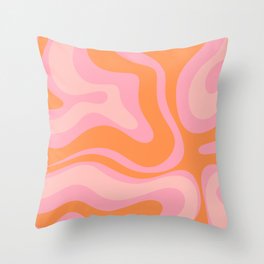 Modern Liquid Swirl Abstract Pattern Square in Retro Pink and Orange Throw Pillow