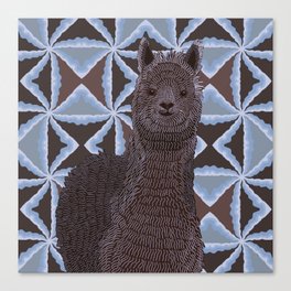 Alpaca standing on brown modern pattern background graphic design Canvas Print