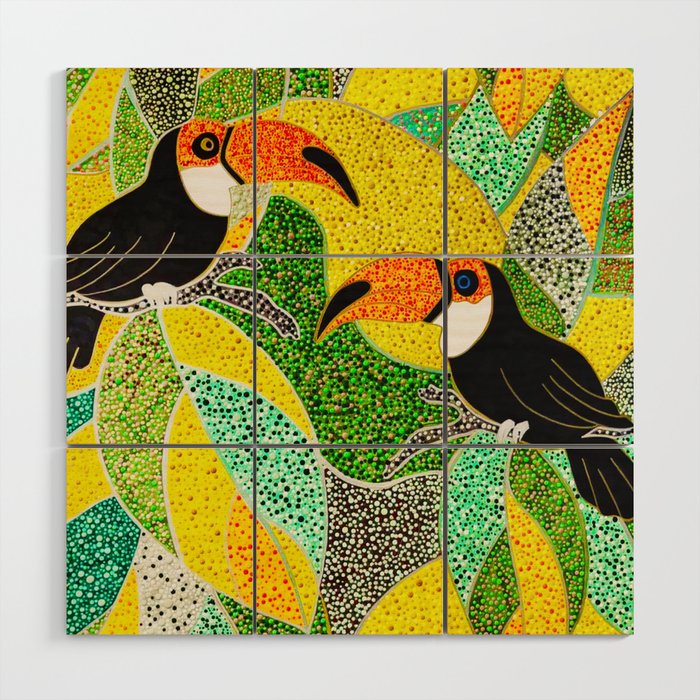 Tropical dot parrots Wood Wall Art