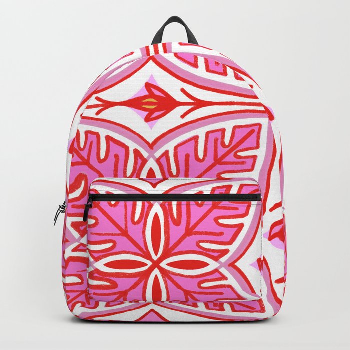 Pink and White Modern Tropical Leaves Backpack