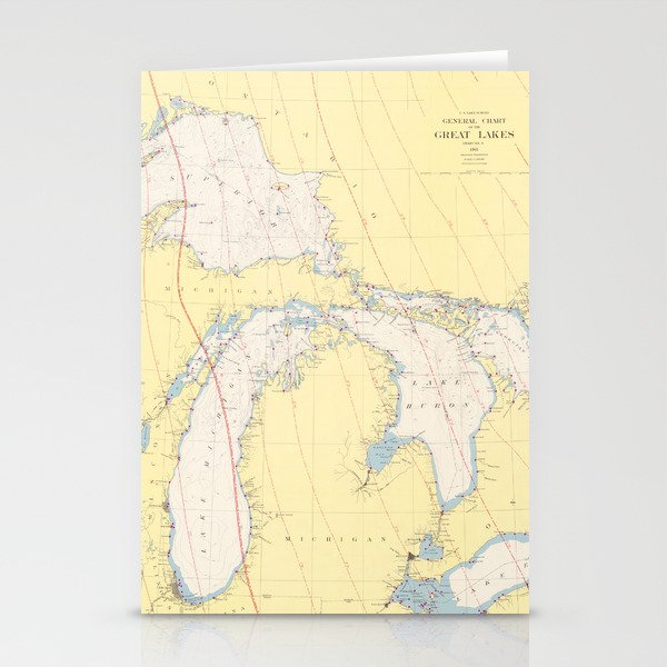 Vintage Map of The Great Lakes (1966) Stationery Cards