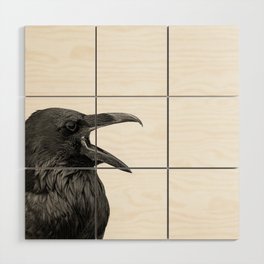 Raven - Black and White Bird Photography Wood Wall Art
