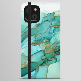 Emerald Gold Waves Abstract Ink iPhone Wallet Case