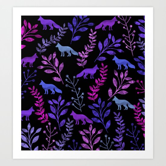 Watercolor Floral & Fox V Art Print