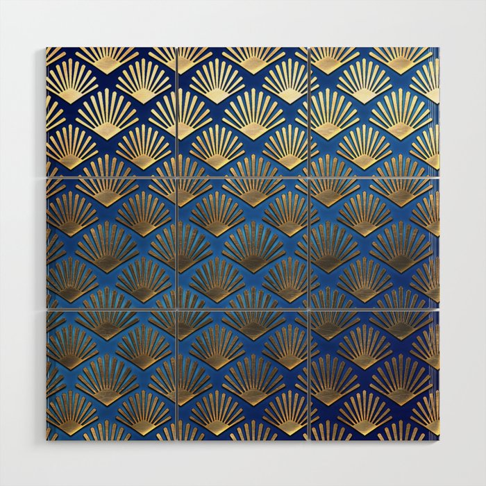 Art Deco Pattern | Gatsby Blue Gold Metallic Wood Wall Art