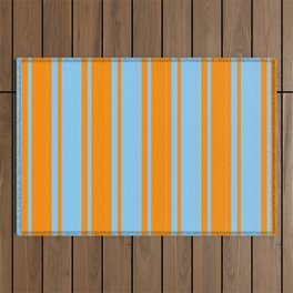 [ Thumbnail: Dark Orange and Light Sky Blue Colored Striped/Lined Pattern Outdoor Rug ]