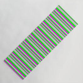 [ Thumbnail: Fuchsia, Lime, and Light Grey Colored Lined/Striped Pattern Yoga Mat ]