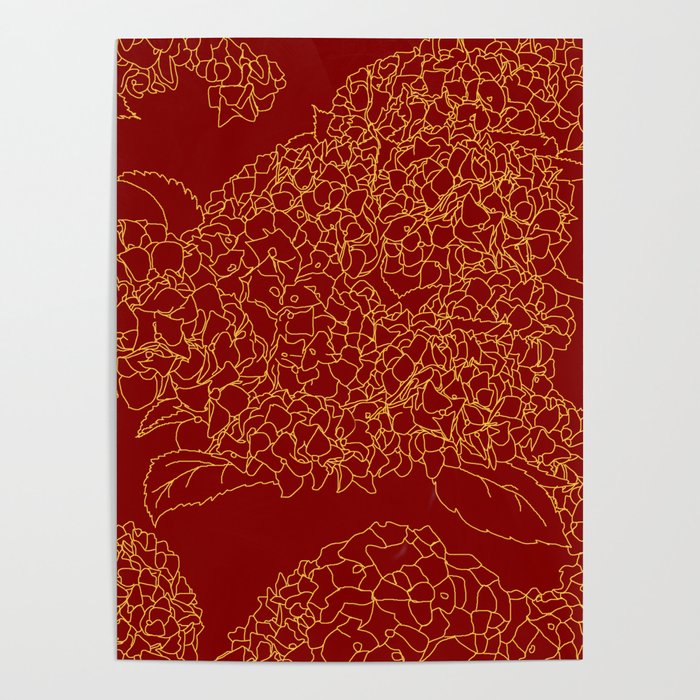 Floral 1 Hydrangea Red Poster