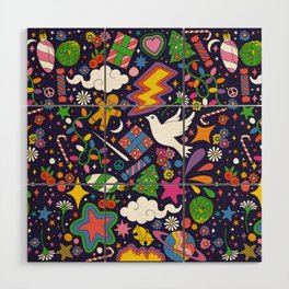 60s 70s psychedelic Modern Christmas Confetti Pattern Wood Wall Art