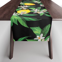 Lemon pattern with creative texture and flowers. Seamless decorative background. Hand drawing illustration Table Runner