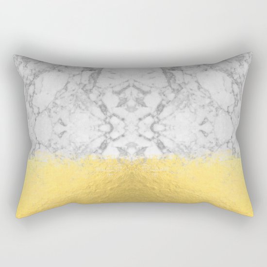 Marble with Brushed Gold - Gold foil, gold, marble, black and white, trendy, luxe, gold phone Rectangular Pillow