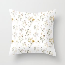 Watercolor Beautiful Wildflowers Bouquets Pattern Throw Pillow