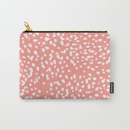 Coral and white minimal painted dots pattern dotty print decor for minimal home office dorm college Carry-All Pouch