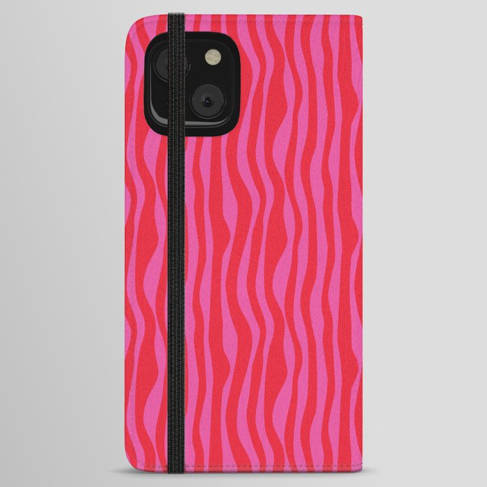 Red and Pink Wavy Stripes iPhone Wallet Case
